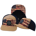 **ADULT** Color Vibes Hat - Flat Bill - Stained Flag - Light Tan / Navy - Laser Mesh